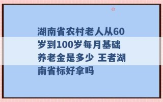 湖南省农村老人从60岁到100岁每月基础养老金是多少 王者湖南省标好拿吗 