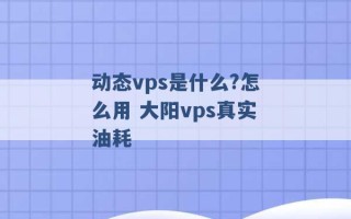 动态vps是什么?怎么用 大阳vps真实油耗 