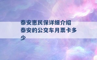 泰安惠民保详细介绍 泰安的公交车月票卡多少 