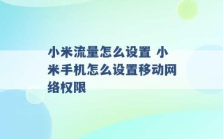 小米流量怎么设置 小米手机怎么设置移动网络权限 