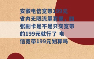 安徽电信宽带199元省内无限流量套餐，四张副卡是不是只交宽带的199元就行了 电信宽带199元划算吗 