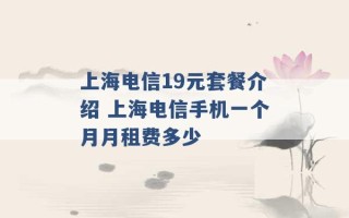 上海电信19元套餐介绍 上海电信手机一个月月租费多少 