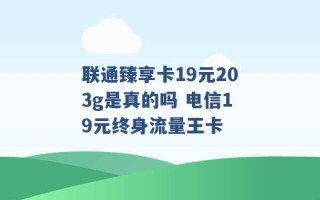 联通臻享卡19元203g是真的吗 电信19元终身流量王卡 