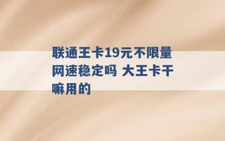 联通王卡19元不限量网速稳定吗 大王卡干嘛用的 