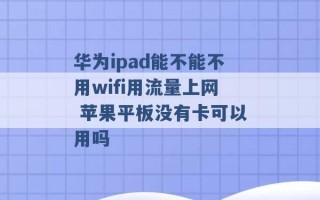 华为ipad能不能不用wifi用流量上网 苹果平板没有卡可以用吗 