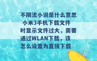 不限流小说是什么意思 小米3手机下载文件时显示文件过大，需要通过WLAN下载，该怎么设置为直接下载 