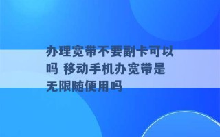 办理宽带不要副卡可以吗 移动手机办宽带是无限随便用吗 