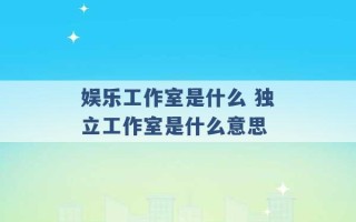 娱乐工作室是什么 独立工作室是什么意思 