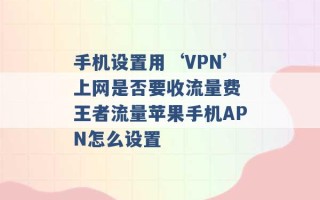 手机设置用‘VPN’上网是否要收流量费 王者流量苹果手机APN怎么设置 