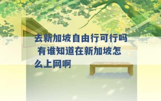 去新加坡自由行可行吗 有谁知道在新加坡怎么上网啊 