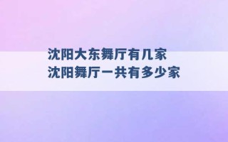 沈阳大东舞厅有几家 沈阳舞厅一共有多少家 