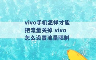 vivo手机怎样才能把流量关掉 vivo怎么设置流量限制 