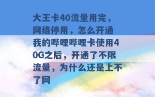 大王卡40流量用完，网络停用，怎么开通 我的哔哩哔哩卡使用40G之后，开通了不限流量，为什么还是上不了网 