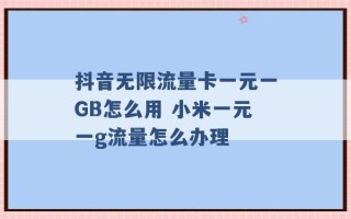 抖音无限流量卡一元一GB怎么用 小米一元一g流量怎么办理 