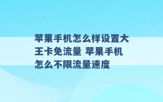 苹果手机怎么样设置大王卡免流量 苹果手机怎么不限流量速度 