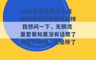 19元无限流量卡中国移动不充话费会怎么样 我想问一下，无限流量套餐如果没有话费了他会欠费吗，还是停了 