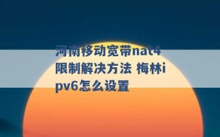 河南移动宽带nat4限制解决方法 梅林ipv6怎么设置 