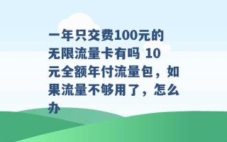 一年只交费100元的无限流量卡有吗 10元全额年付流量包，如果流量不够用了，怎么办 