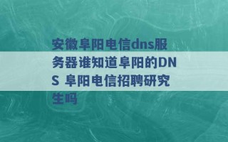 安徽阜阳电信dns服务器谁知道阜阳的DNS 阜阳电信招聘研究生吗 