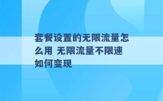 套餐设置的无限流量怎么用 无限流量不限速如何变现 