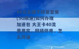 48元全国不限量套餐(5G限速)如何办理加速包 大王卡40流量用完，网络停用，怎么开通 