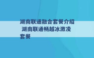 湖南联通融合套餐介绍 湖南联通畅越冰激凌套餐 