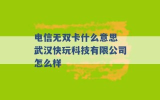 电信无双卡什么意思 武汉快玩科技有限公司怎么样 