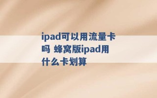 ipad可以用流量卡吗 蜂窝版ipad用什么卡划算 