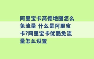 阿里宝卡高德地图怎么免流量 什么是阿里宝卡?阿里宝卡优酷免流量怎么设置 