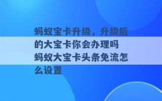 蚂蚁宝卡升级，升级后的大宝卡你会办理吗 蚂蚁大宝卡头条免流怎么设置 