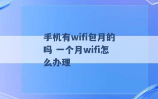 手机有wifi包月的吗 一个月wifi怎么办理 