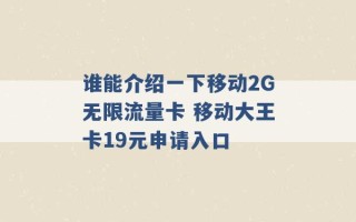 谁能介绍一下移动2G无限流量卡 移动大王卡19元申请入口 