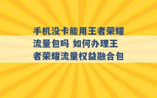 手机没卡能用王者荣耀流量包吗 如何办理王者荣耀流量权益融合包 