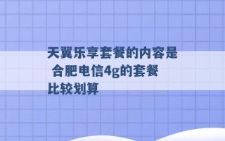 天翼乐享套餐的内容是 合肥电信4g的套餐比较划算 