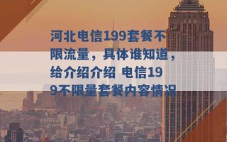 河北电信199套餐不限流量，具体谁知道，给介绍介绍 电信199不限量套餐内容情况 