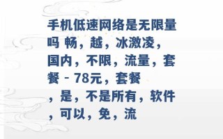 手机低速网络是无限量吗 畅，越，冰激凌，国内，不限，流量，套餐 - 78元，套餐，是，不是所有，软件，可以，免，流 