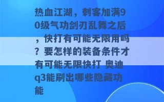 热血江湖，刺客加满90级气功剑刃乱舞之后，快打有可能无限用吗？要怎样的装备条件才有可能无限快打 奥迪q3能刷出哪些隐藏功能 