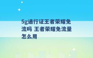 5g通行证王者荣耀免流吗 王者荣耀免流量怎么用 