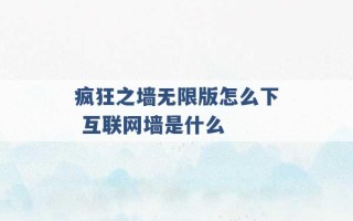 疯狂之墙无限版怎么下 互联网墙是什么 