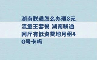 湖南联通怎么办理8元流量王套餐 湖南联通网厅有低资费地月租4G号卡吗 