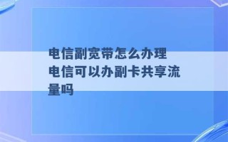 电信副宽带怎么办理 电信可以办副卡共享流量吗 