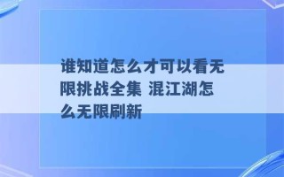 谁知道怎么才可以看无限挑战全集 混江湖怎么无限刷新 