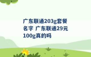 广东联通203g套餐名字 广东联通29元100g真的吗 