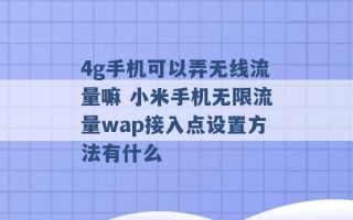 4g手机可以弄无线流量嘛 小米手机无限流量wap接入点设置方法有什么 