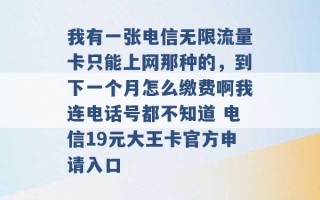 我有一张电信无限流量卡只能上网那种的，到下一个月怎么缴费啊我连电话号都不知道 电信19元大王卡官方申请入口 