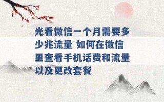 光看微信一个月需要多少兆流量 如何在微信里查看手机话费和流量以及更改套餐 