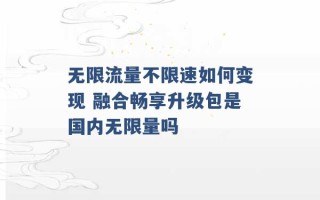 无限流量不限速如何变现 融合畅享升级包是国内无限量吗 