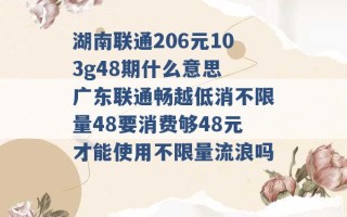 湖南联通206元103g48期什么意思 广东联通畅越低消不限量48要消费够48元才能使用不限量流浪吗 