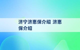 济宁济惠保介绍 济惠保介绍 