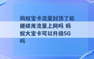 蚂蚁宝卡流量封顶了能继续用流量上网吗 蚂蚁大宝卡可以升级5G吗 